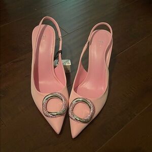 Zara Pink Slingback Heels with Metallic Rings